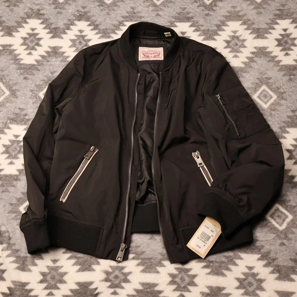 Levis Mens Poly Lightweight Bomber Jacket Black LW1JP570 Flight Coat M